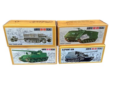 Lot 91 - Airfix HO OO scale Military Series Vehicles including Sherman Tank (x7),D.U.K.W. (x11) & Landing Craft (x3), Centurion Tank (x2), Patton Tank (x2), Soviet T34, Troop Carriers (x2), 155mm Self-Prope...