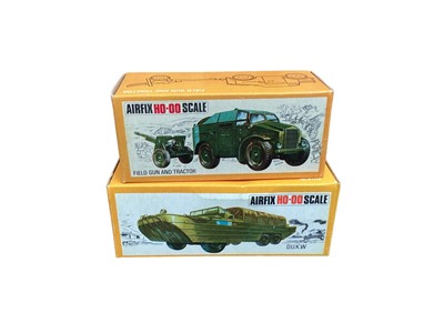 Lot 91 - Airfix HO OO scale Military Series Vehicles including Sherman Tank (x7),D.U.K.W. (x11) & Landing Craft (x3), Centurion Tank (x2), Patton Tank (x2), Soviet T34, Troop Carriers (x2), 155mm Self-Prope...