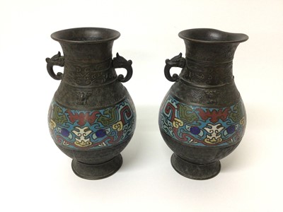 Lot 35 - Pair of antique Chinese bronze and enamelled vases