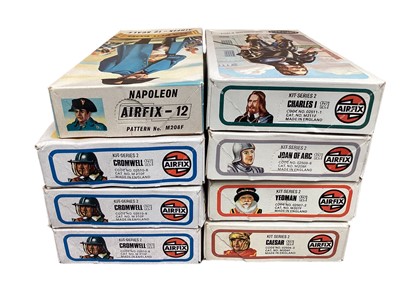 Lot 99 - Airfix 12th scale Series 2 Oliver Cromwell (x3), Charles 1, Caesar, Joan of Arc & Yeoman, plus other figures and Collectors Series 10th British Hussar 1815 (x5), all boxed (21 total)