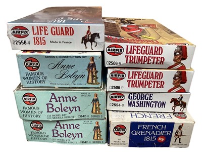 Lot 99 - Airfix 12th scale Series 2 Oliver Cromwell (x3), Charles 1, Caesar, Joan of Arc & Yeoman, plus other figures and Collectors Series 10th British Hussar 1815 (x5), all boxed (21 total)