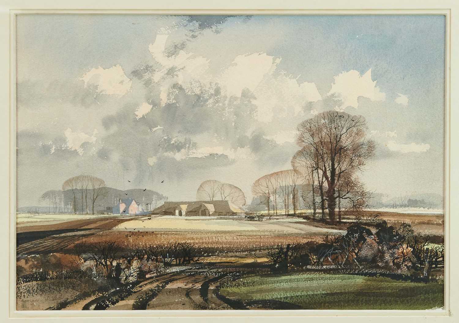 Lot 1415 - *Rowland Hilder (1905-1993) watercolour - 'Road to the Farm', signed, titled verso, 37.5cm x 54cm, in glazed frame