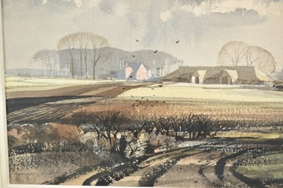 Lot 1415 - *Rowland Hilder (1905-1993) watercolour - 'Road to the Farm', signed, titled verso, 37.5cm x 54cm, in glazed frame