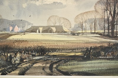 Lot 1415 - *Rowland Hilder (1905-1993) watercolour - 'Road to the Farm', signed, titled verso, 37.5cm x 54cm, in glazed frame