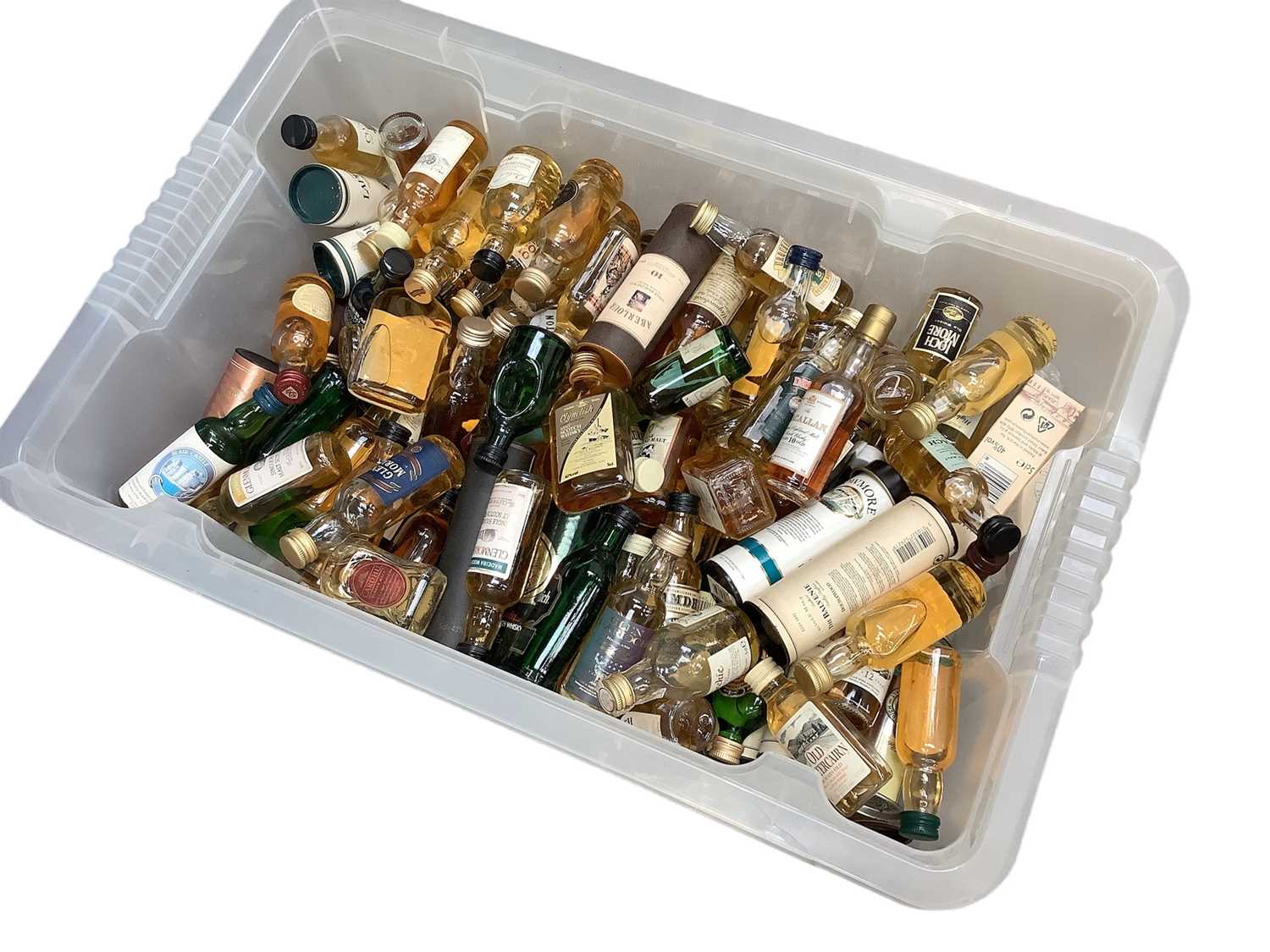 Lot 2411 - Collection of whisky miniatures, approximately 109 bottles in total