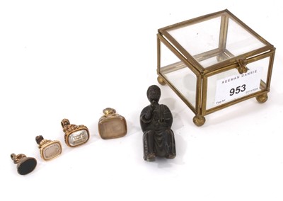 Lot 953 - Four 19th century gilt seal fobs and bronze figure of Saint Peter