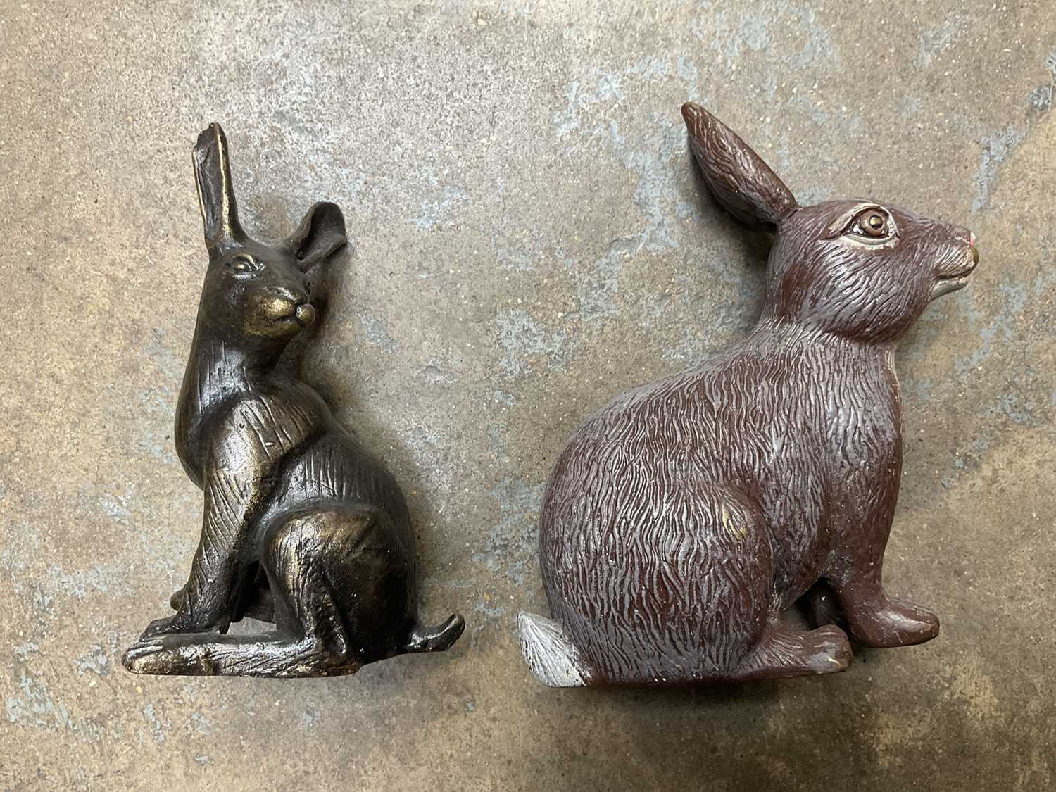 Lot 165 - Two bronze hares