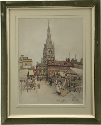 Lot 18 - Marjorie Christine Bates (1882-1962) pastel, The market place