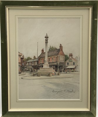 Lot 17 - Marjorie Christine Bates (1882-1962) pastel, Beaumond Cross, Newark, signed, titled verso, 38 x 27cm, glazed frame