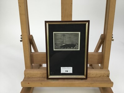 Lot 19 - Eric Gill (1882-1940) wood cut print, crucifixion, signed, 5 x 8cm, glazed frame