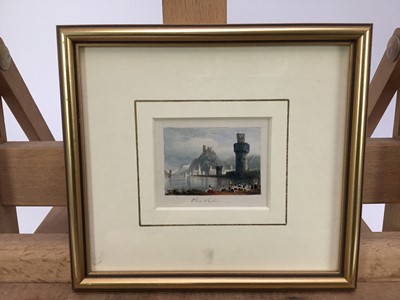 Lot 20 - Group of miniature works on paper, or dolls house paintings including Frederick Mercer (1850-1934) watercolour - Oberweisel, 4 x 5cm, Casimir Raymond (b. 1870) river townscape, 8 x 6cm, Sir Charles...