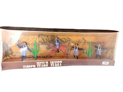 Lot 147 - Timpo Wild West Cowboys No.2/8 (x3) & 7th Cavalry No.5/8, boxed (4)