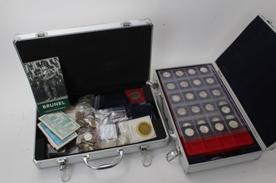 Lot 431 - G.B. - Two aluminium coin cases containing mixed coins and accessories