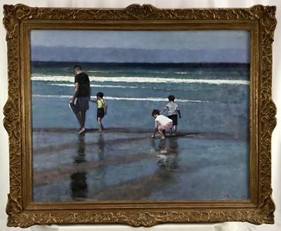 Lot 143 - Peter Z. Phillips, oil on board, "Beach Walk II"  signed, also inscribed verso, in gilt frame, 56 x 71cm