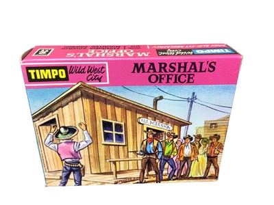 Lot 160 - Timpo Clip-Fit Wild West City Stage Coach Station No.265 (x2) & Marshall's Office, boxed (3’