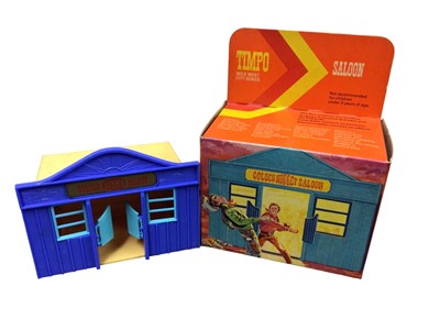 Lot 164 - Timpo Wild West City Series constructed buildings including General Store No.214, Bank No.211, Stagecoach Station No.212 & Saloon No.216, all boxed (4)