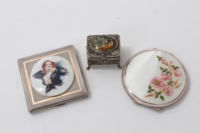 Lot 444 - 1930s circular silver powder compact and two other items with enamelled decoration