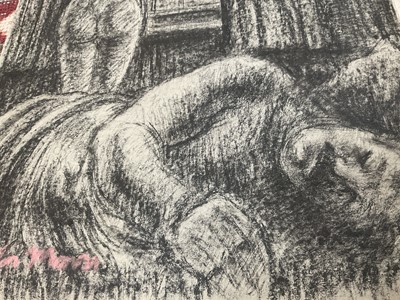 Lot 24 - *Colin Moss (1914-2005), two chalk and charcoal works on paper, Woman at her dressing table, nighttime liasons, both signed, 64 x 45cm and  61 x 41cm respectively