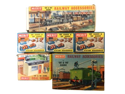 Lot 218 - Merit OO & HO gauge railway & station accessories, in matchboxes (21)