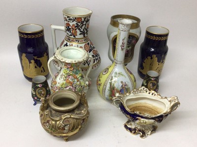 Lot 15 - Group of 19th century and later ceramics, including a Dresden bottle vase, Coalbrookdale-style vase etc