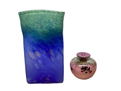 Lot 1110 - Stylish blue and green art glass vase, together with a small purple art glass vase (2)