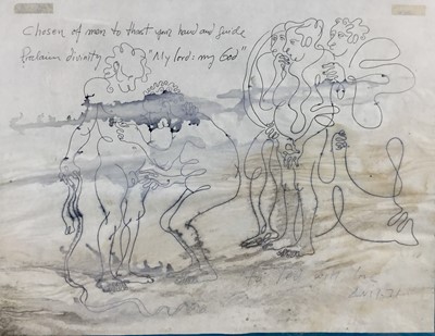 Lot 189 - L.C. 1971 , pen and ink cartoon with inscription (water damaged) and print of a sailor (2)