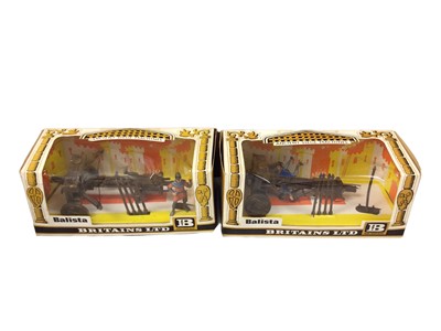 Lot 213 - Britains Ancient Siege Machines comprising Catapult No. 4675, Balista No. 4676 (x3) all boxed (4)