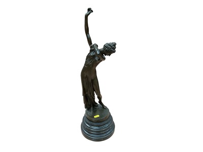 Lot 2406 - Art Deco style bronze sculpture of a partially clothed woman, on a stepped marble base