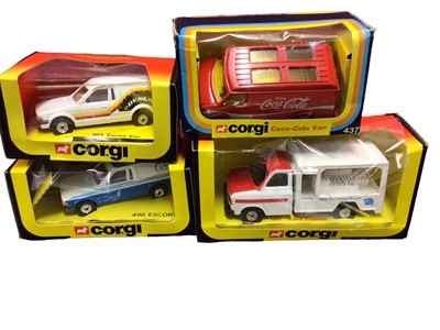 Lot 198 - Corgi die cast Aerial Resue Truck No.1143, Gift Set 15 Land-Rover with horse box, Gift Set 19 Land-Rover, Nipper Aircraft & Trailer, Crawler Loader No.1110, Ford Transit Milt Float No.405, plus oth...