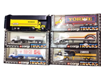 Lot 198 - Corgi die cast Aerial Resue Truck No.1143, Gift Set 15 Land-Rover with horse box, Gift Set 19 Land-Rover, Nipper Aircraft & Trailer, Crawler Loader No.1110, Ford Transit Milt Float No.405, plus oth...