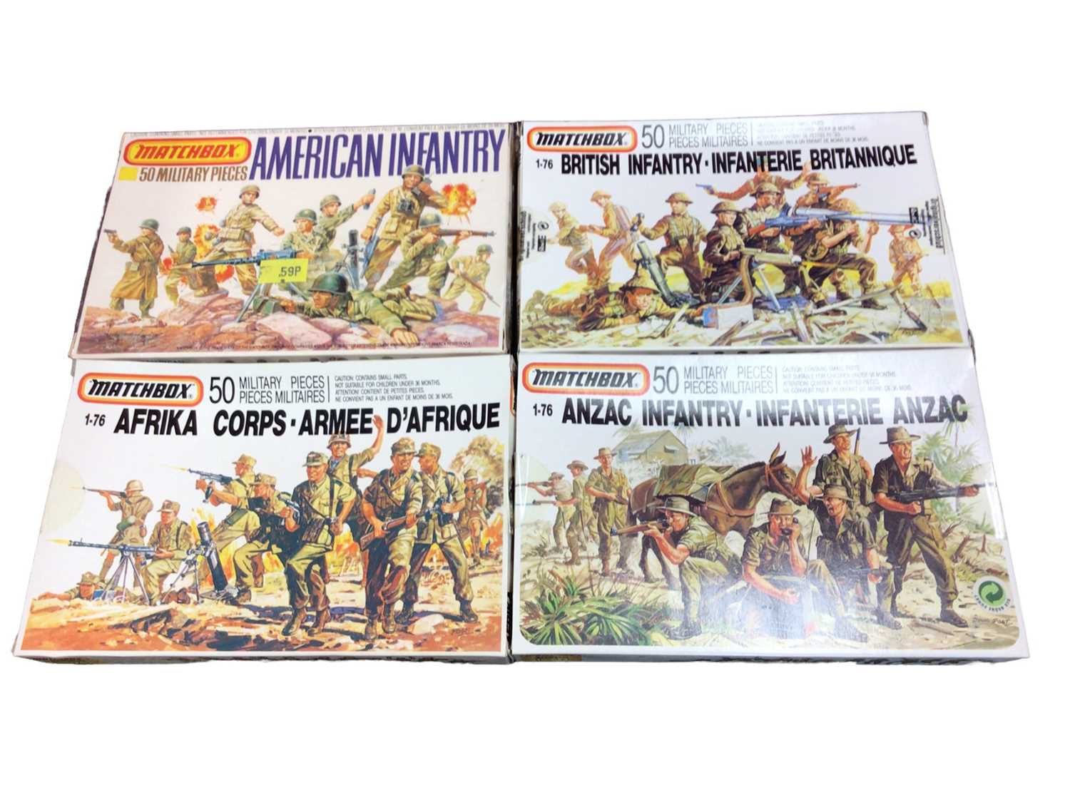 Lot 199 - Matchbox 1:76 scale soldiers including WW11 British (x4), Japanese (x2), American (x3), Afrika Korps (x2), plus Anzac (x2) & NATO Paratroopers (x2), 1:32 scale Commandos & Task Force Landing Craft...