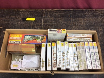 Lot 199 - Matchbox 1:76 scale soldiers including WW11 British (x4), Japanese (x2), American (x3), Afrika Korps (x2), plus Anzac (x2) & NATO Paratroopers (x2), 1:32 scale Commandos & Task Force Landing Craft...