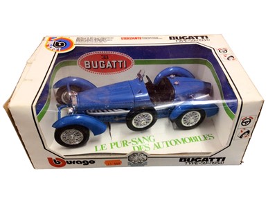 Lot 219 - Burago 1:18 scale diecast models including 1934 Type 59 Bugatti & 1932 Alfa Romeo 2300 Spider, plus Matchbox 1:32 scale model kits Bugatti Type 59 & Jaguar SS/100 and 1:72 Westland Lynx Helicopter...