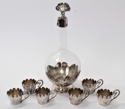 Lot 443 - Early 20th century Christofle liqueur set with lilypad design decoration