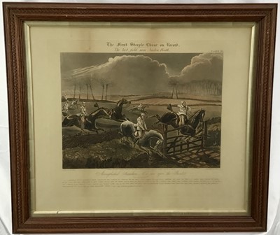 Lot 207 - Henry Alken - set of four 19th century hand coloured aquatints - The First Steeple chase on record