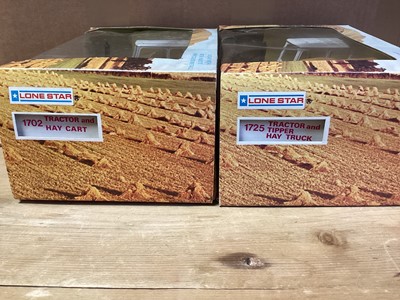 Lot 226 - Lone Star Farmers Boy Series including Tractot & Hay Cart No.1702 (x2), Tractor & Mobile Irrigator No.1721, Tractor & Dozer Excavator No.1724, Tractor & Tipper Hay Truck No.1725, Disc Harrow No.171...