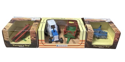 Lot 226 - Lone Star Farmers Boy Series including Tractot & Hay Cart No.1702 (x2), Tractor & Mobile Irrigator No.1721, Tractor & Dozer Excavator No.1724, Tractor & Tipper Hay Truck No.1725, Disc Harrow No.171...