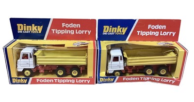 Lot 227 - Dinky die cast Ford D800 Tipper Truck in blister pack and bas No.438, Mercedes Benz Truck No.940 (x2), Foden Tipping Lorry No.432 (x2), Leyland 384 Tractor No.308 & Coneyancer Fork Lift Truck No.40...