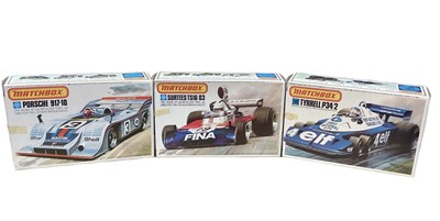 Lot 230 - Matchbox 1:32 scale racing car kits including Surtees TS16/03 No.PK-305, Porsche 917 No.PK-303 & Tyrell P34/2 No.PK-309, all boxed (3)