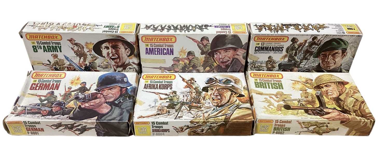 Lot 231 - Matchbox 1:32 scale WWII soldiers including American (x3), Commandos (x2), 8th Army (x2), British (x2), German (x2) & Afrika Korps (x2), all boxed (13 total)