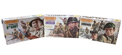 Lot 231 - Matchbox 1:32 scale WWII soldiers including American (x3), Commandos (x2), 8th Army (x2), British (x2), German (x2) & Afrika Korps (x2), all boxed (13 total)