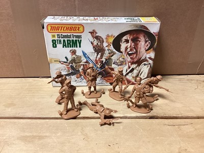 Lot 231 - Matchbox 1:32 scale WWII soldiers including American (x3), Commandos (x2), 8th Army (x2), British (x2), German (x2) & Afrika Korps (x2), all boxed (13 total)