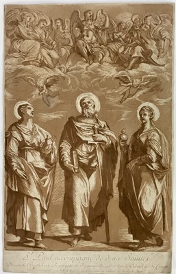 Lot 2 - Paul Ponce Antoine Robert de Seri 18th Century etching and aquatint - St Paul and two saints
