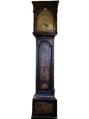 Lot 900 - George III 8 day longcase clock by Jos. Johnson of London in chinoiserie lacquered case, with two weights and pendulum, no key.