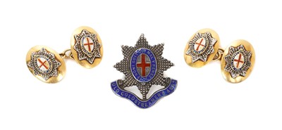 Lot 5 - Fine Pair of 18ct gold and enamel regimental cufflinks for The Coldstream Guards