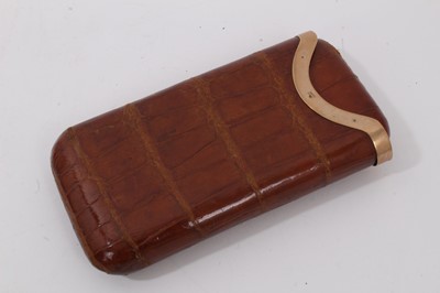 Lot 984 - Early 20th century Asprey 9ct gold mounted crocodile leather cigar case