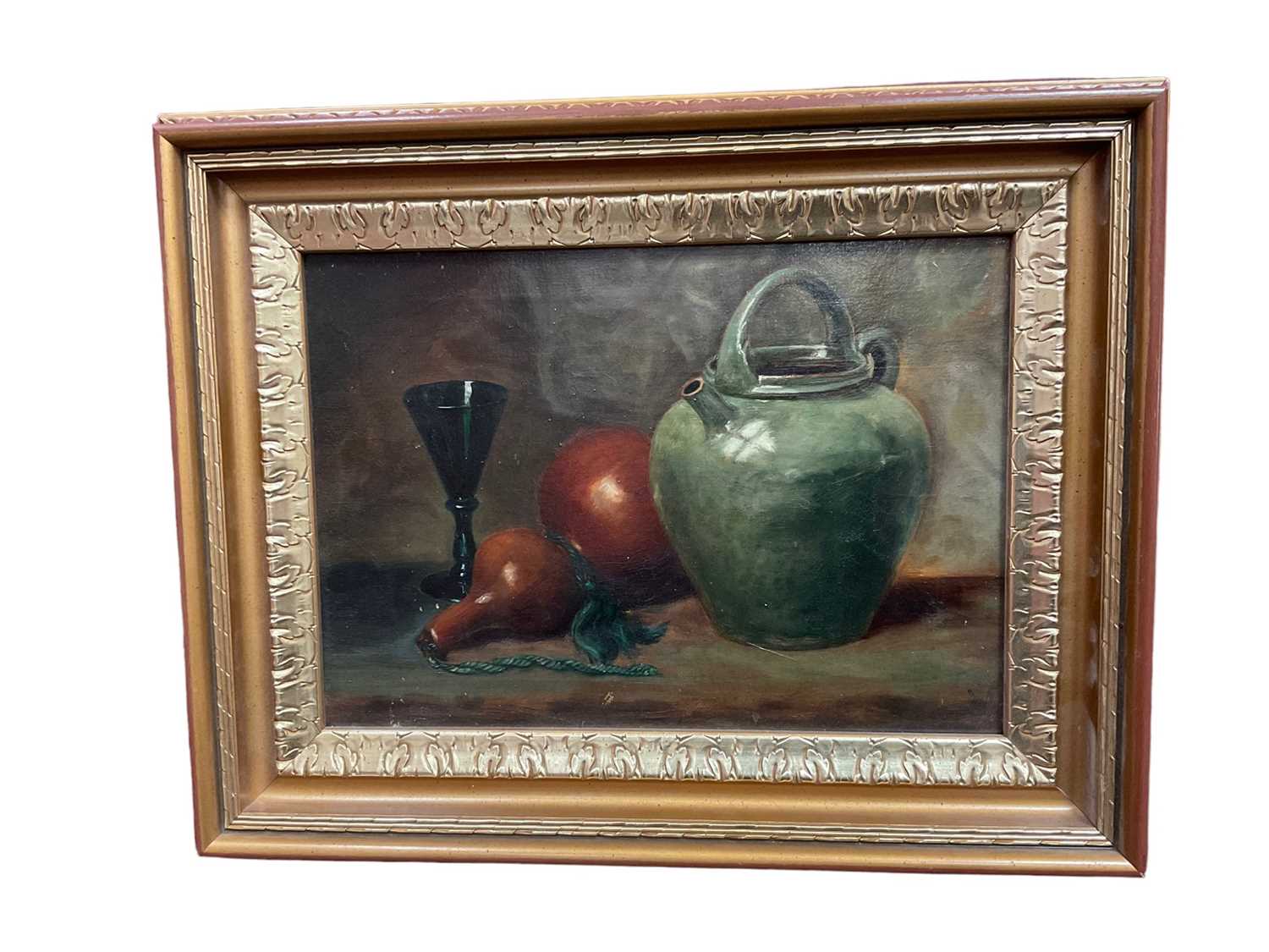 Lot 318 - Group of modern etchings and prints and oil on canvas still life