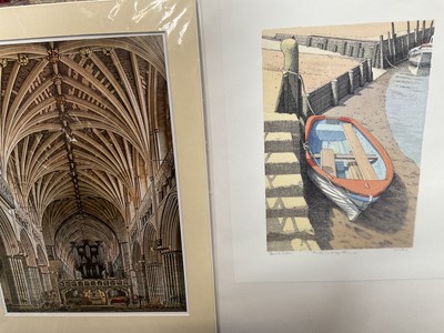 Lot 318 - Group of modern etchings and prints and oil on canvas still life