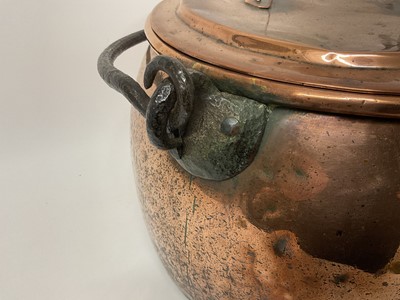 Lot 78 - Large Victorian copper cauldron with forged iron handle