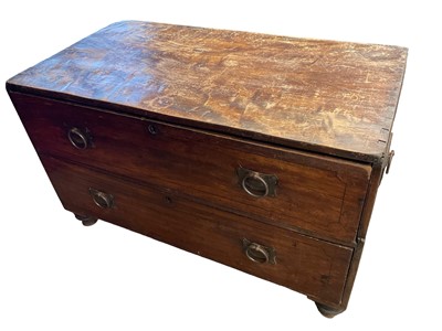 Lot 1238 - 19th century camphorwood two drawer campaign chest